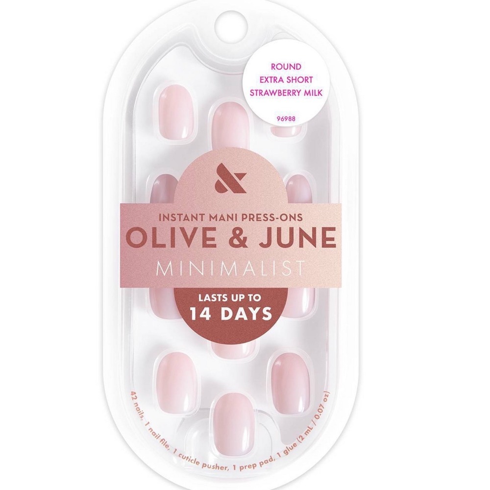 Olive & June Strawberry Milk Press-On Nails Extra Short Round Minimalist Pink